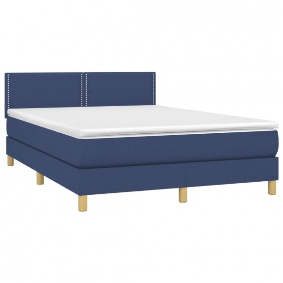 Cadre de lit avec matelas LED Bleu 140x200 cm Tissu