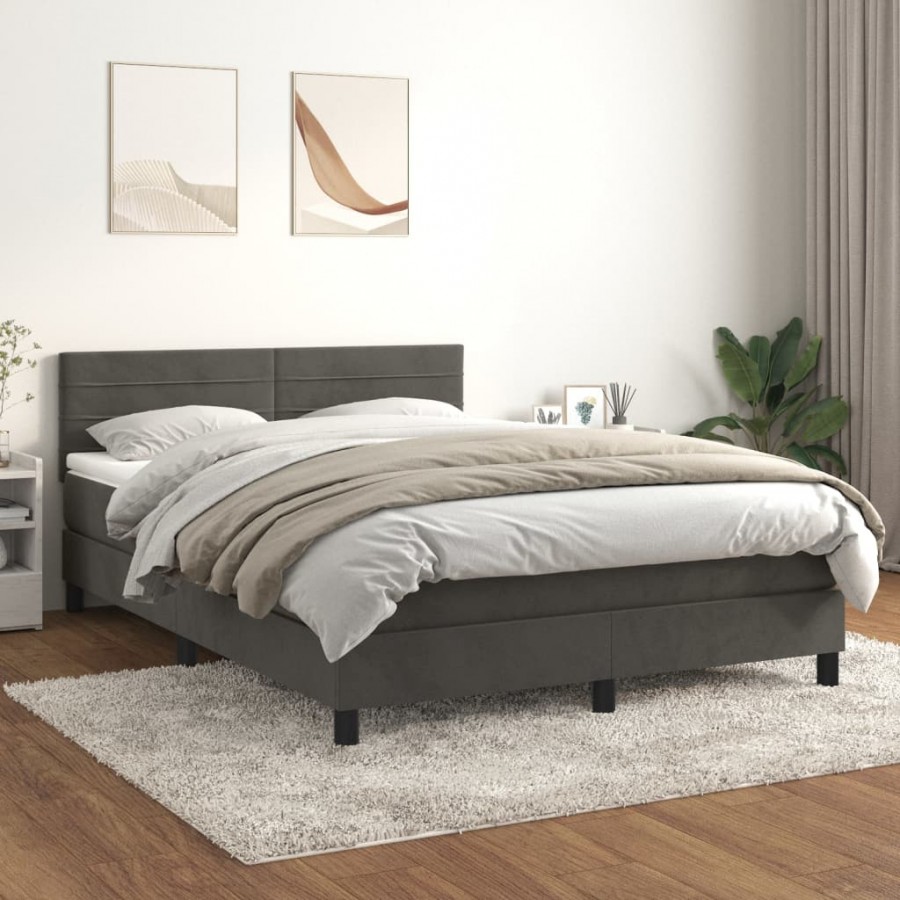 Cadre de lit et matelas Gris foncé 140x190cm Velours