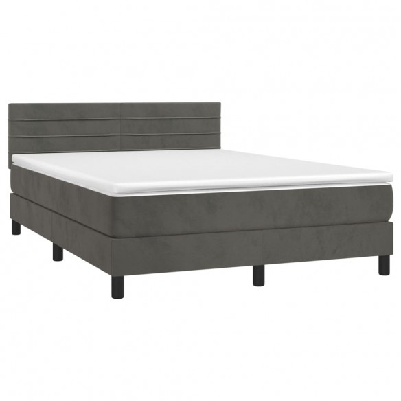 Cadre de lit et matelas Gris foncé 140x190cm Velours