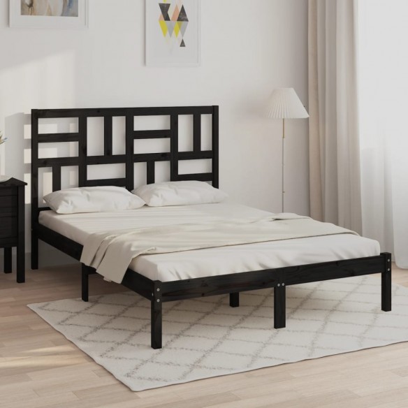 Cadre de lit Noir Bois massif 120x190 cm Petit Double