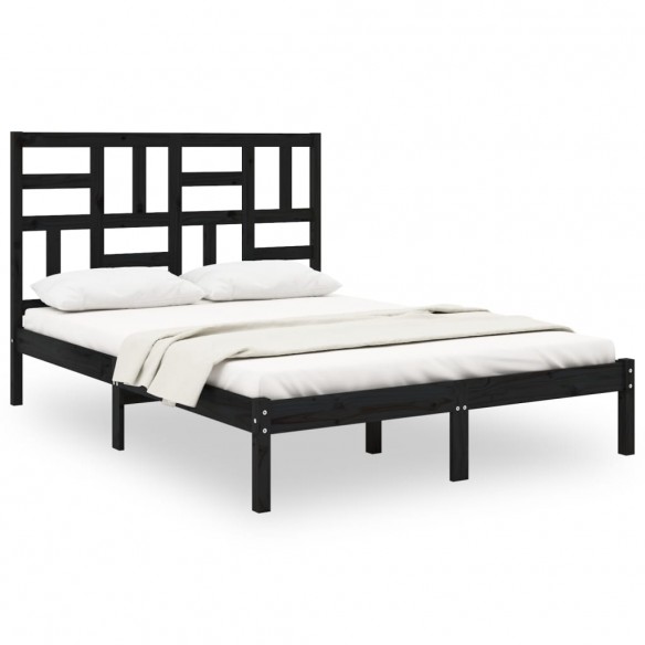 Cadre de lit Noir Bois massif 120x190 cm Petit Double