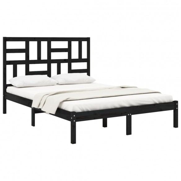 Cadre de lit Noir Bois massif 120x190 cm Petit Double