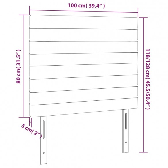 Tête de lit à LED Gris foncé 100x5x118/128 cm Velours