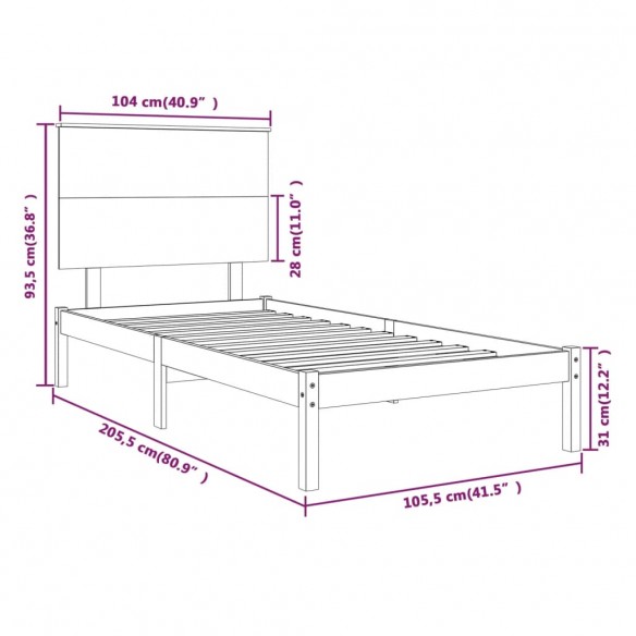 Cadre de lit Blanc Bois de pin massif 100x200 cm