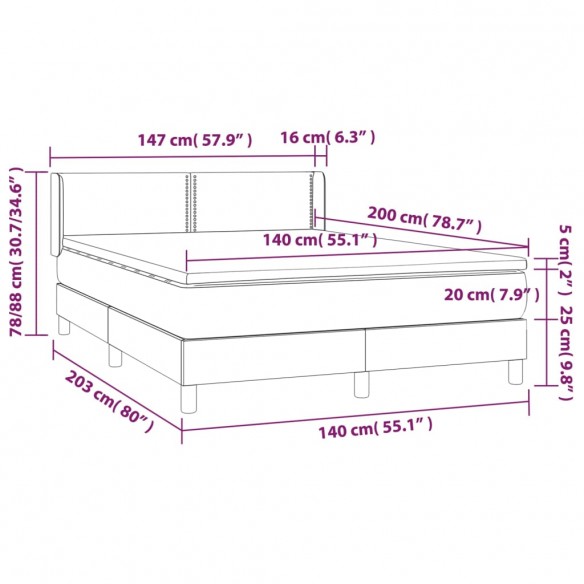 Cadre de lit avec matelas Bleu 140x200 cm Tissu