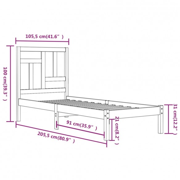 Cadre de lit Marron miel Bois de pin massif 100x200 cm