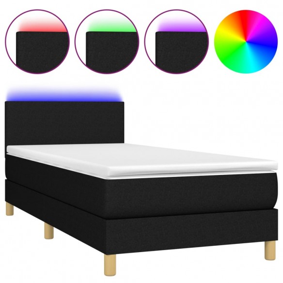 Cadre de lit avec matelas et LED Noir 80x200cm Tissu