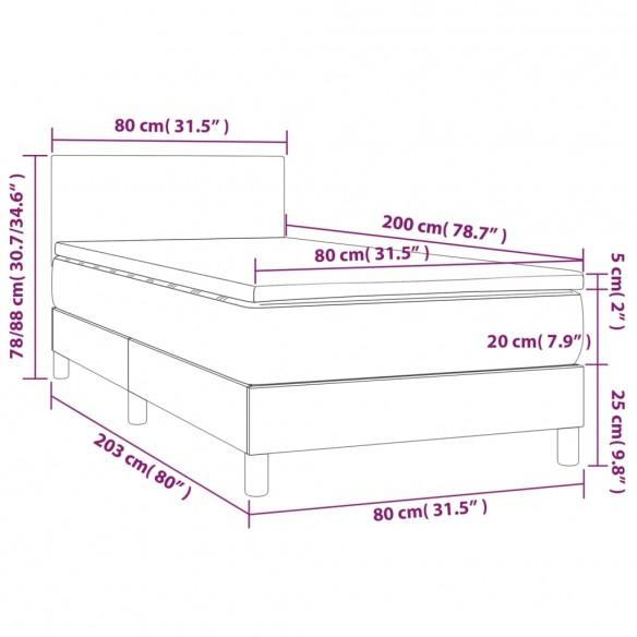 Cadre de lit avec matelas et LED Noir 80x200cm Tissu