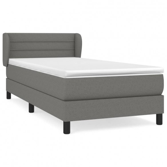 Cadre de lit avec matelas Gris foncé 90x200 cm Tissu