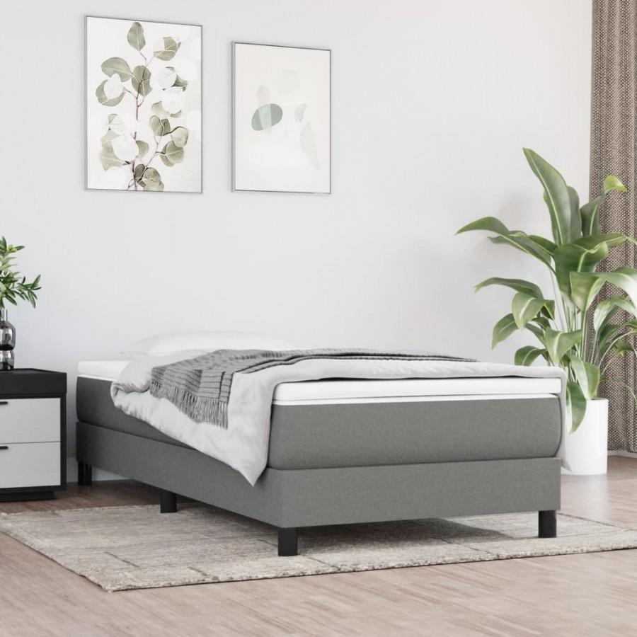 Cadre de lit avec matelas Gris foncé 90x200 cm Tissu