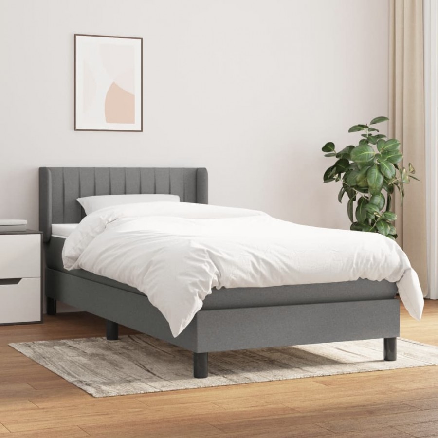 Cadre de lit avec matelas Gris foncé 90x200 cm Tissu