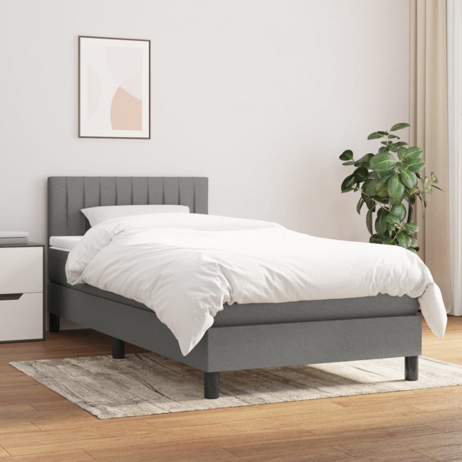 Cadre de lit avec matelas Gris foncé 90x200 cm Tissu