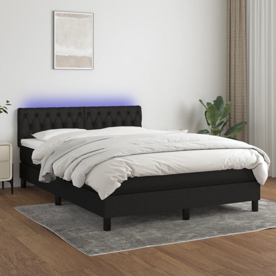 Cadre de lit avec matelas LED Noir 140x200 cm Tissu