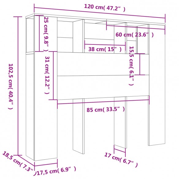 Armoire de tête de lit blanc brillant 120x18,5x102,5 cm