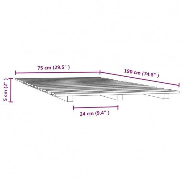 Cadre de lit Blanc 75x190 cm Bois de pin massif