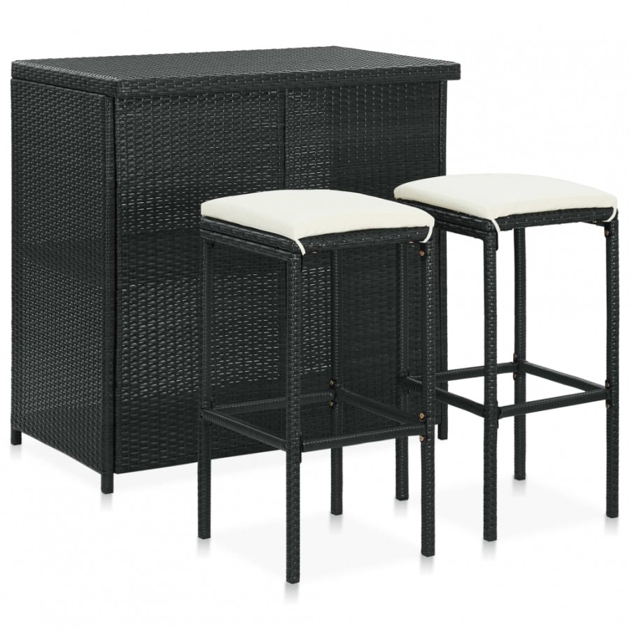 Ensemble de bar 3 pcs Résine tressée Noir