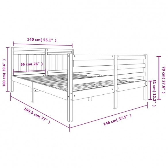 Cadre de lit Blanc Bois massif 140x190 cm