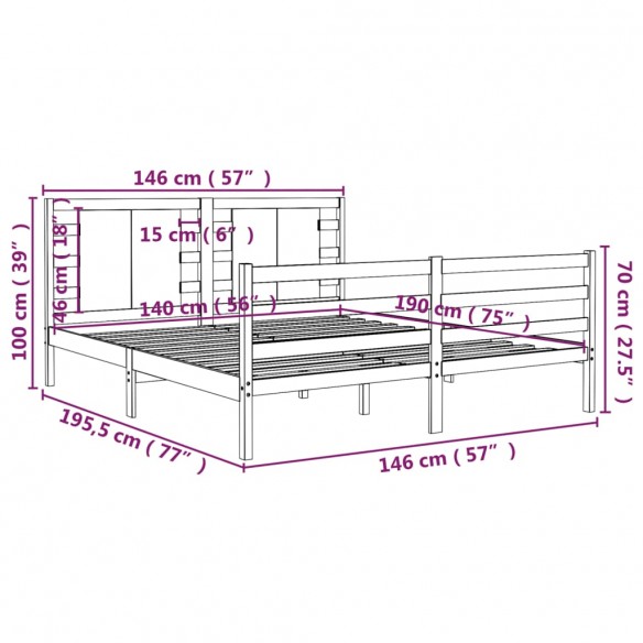 Cadre de lit Blanc Bois massif 140x190 cm