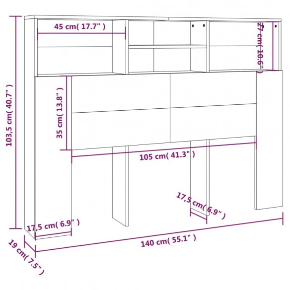 Armoire de tête de lit Chêne sonoma 140x19x103,5 cm