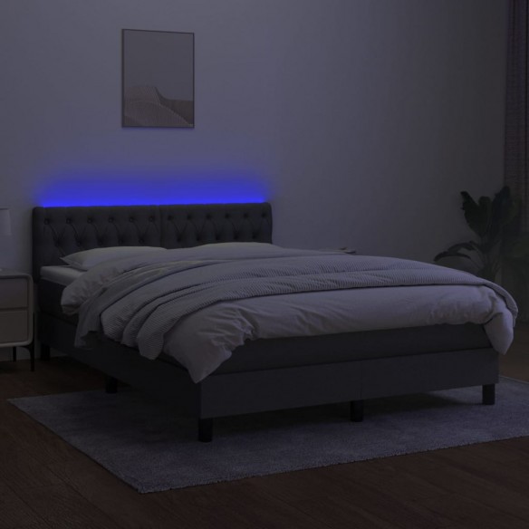 Cadre de lit et matelas et LED Gris foncé 140x190 cm