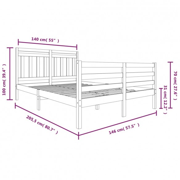 Cadre de lit Bois massif 140x200 cm