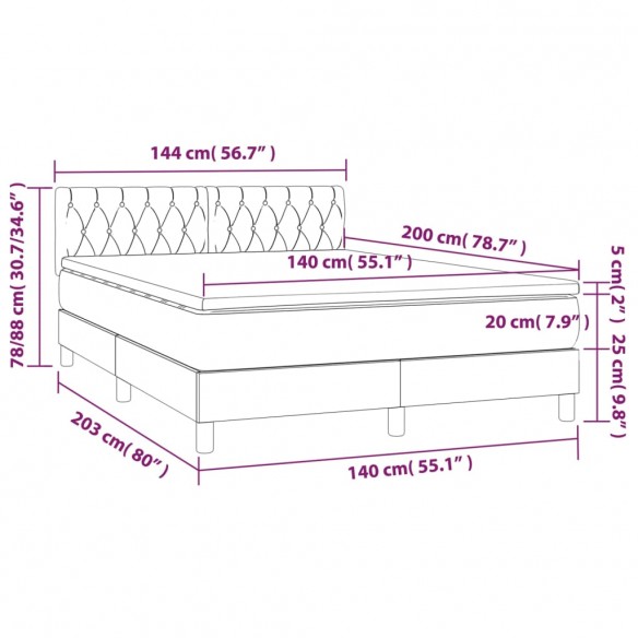 Cadre de lit avec matelas Gris clair 140x200cm Tissu