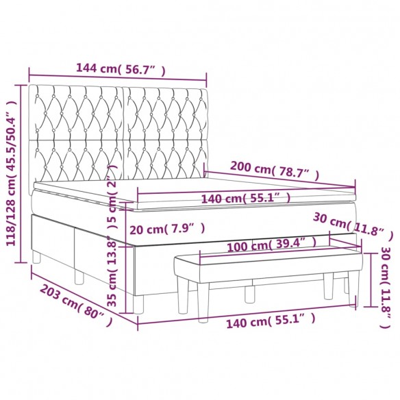 Cadre de lit avec matelas Gris clair 140x200cm Tissu