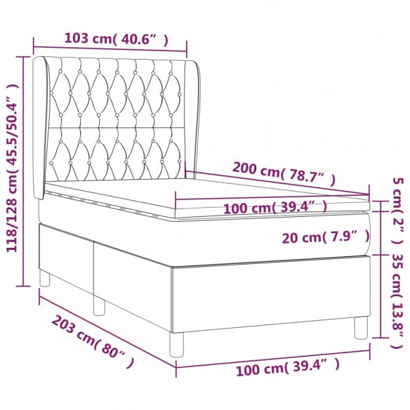 Cadre de lit avec matelas Gris clair 100x200cm Tissu