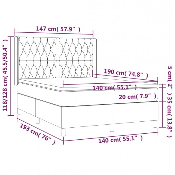 Cadre de lit avec matelas Noir 140x190 cm Tissu