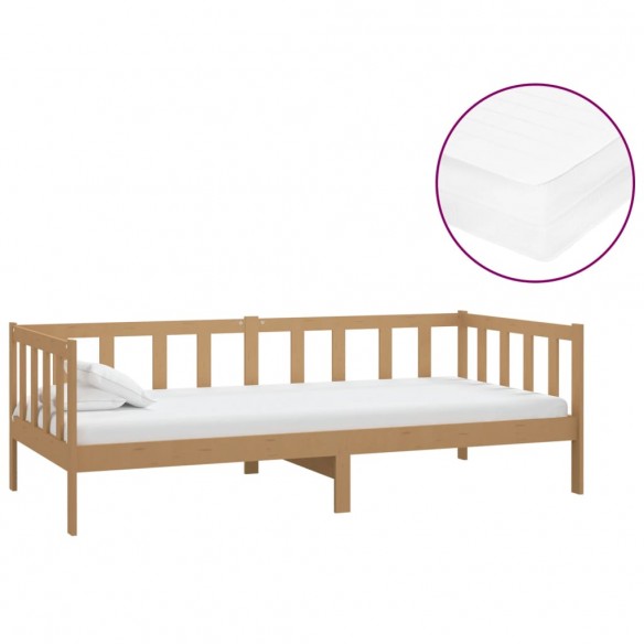 Lit de repos et matelas 90x200cm Marron miel Bois de pin massif