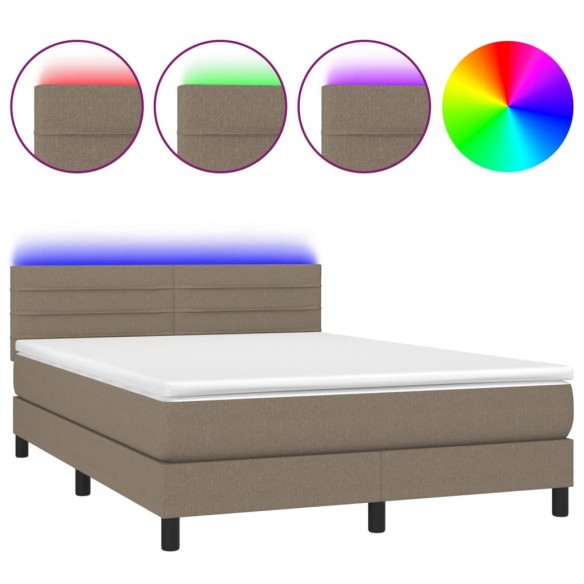 Cadre de lit avec matelas LED Taupe 140x200 cm Tissu