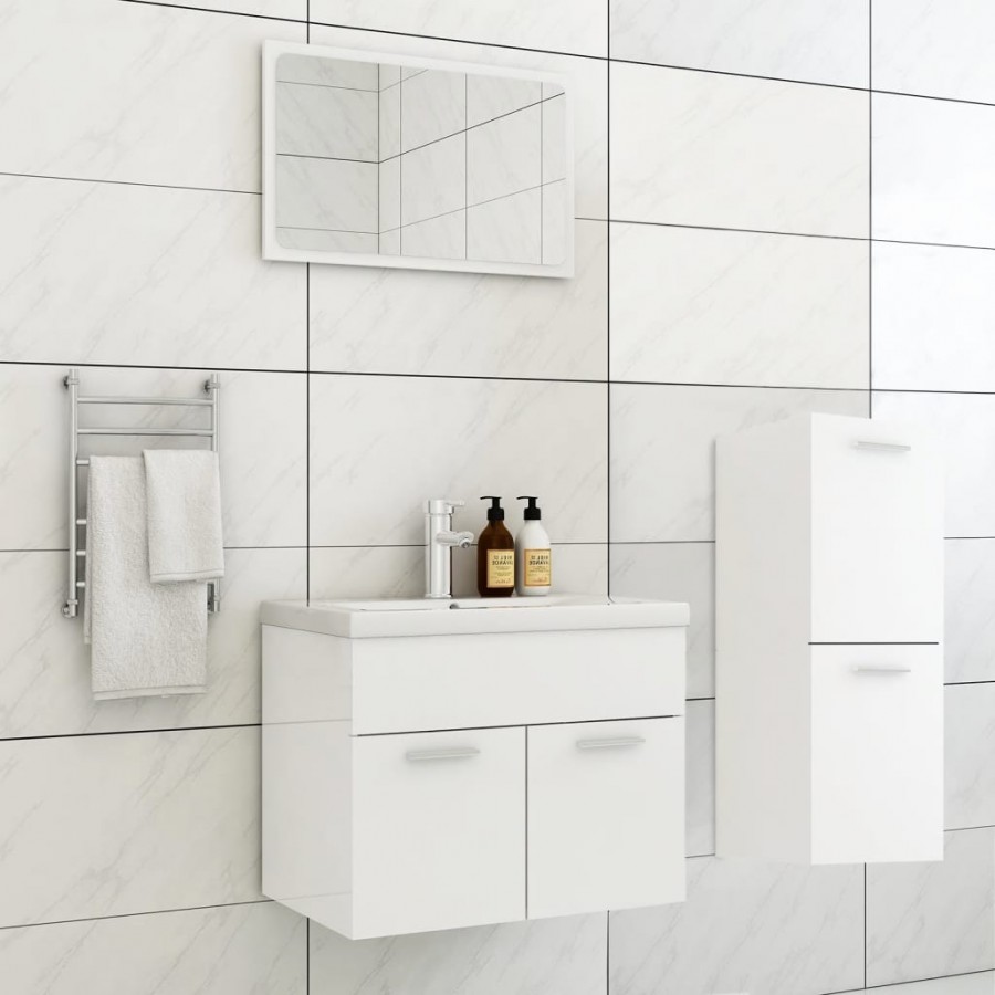 Ensemble de meubles de salle de bain Blanc brillant Aggloméré