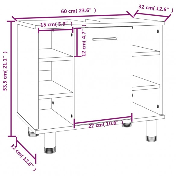 Ensemble d'armoires de salle de bain 3 pcs chêne fumé