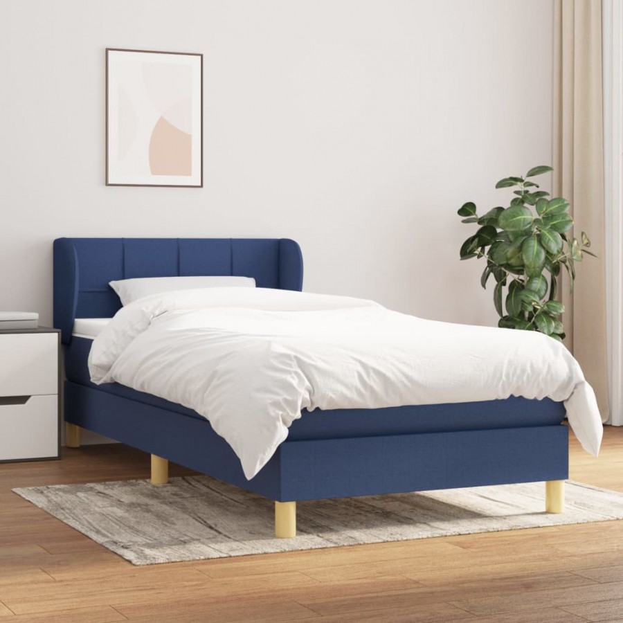 Cadre de lit avec matelas Bleu 100x200 cm Tissu