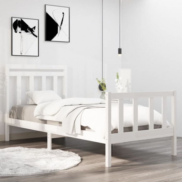 Cadre de lit Blanc Bois massif 90x190 cm Simple