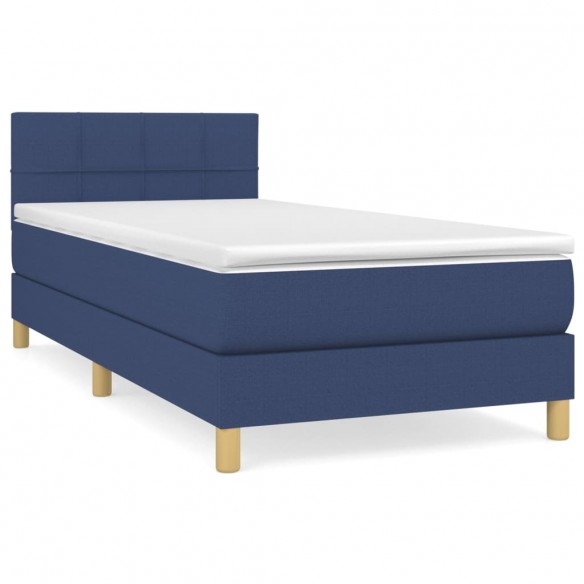 Cadre de lit avec matelas Bleu 100x200 cm Tissu