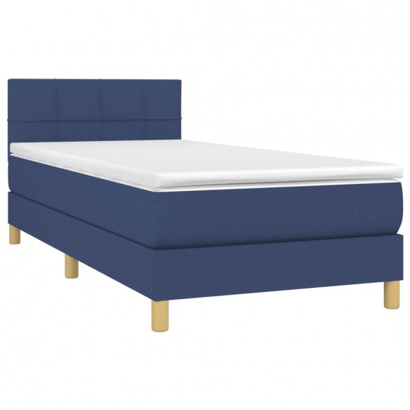 Cadre de lit avec matelas Bleu 100x200 cm Tissu