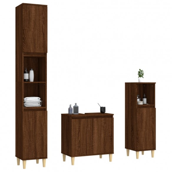 Ensemble de meubles de salle de bain 3 pcs Chêne marron