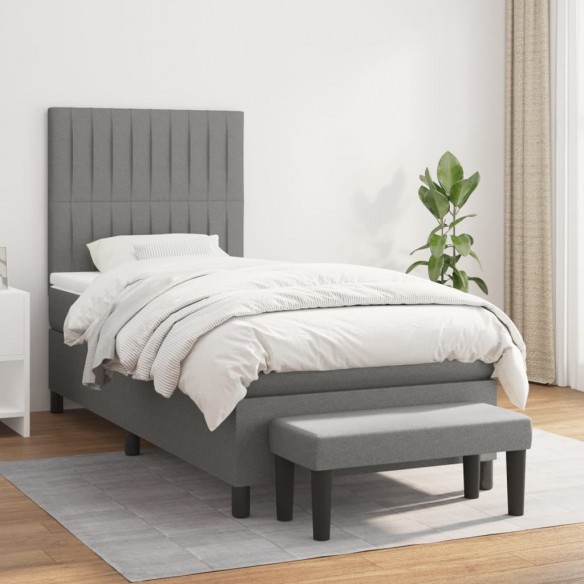 Cadre de lit avec matelas Gris foncé 90x200 cm Tissu