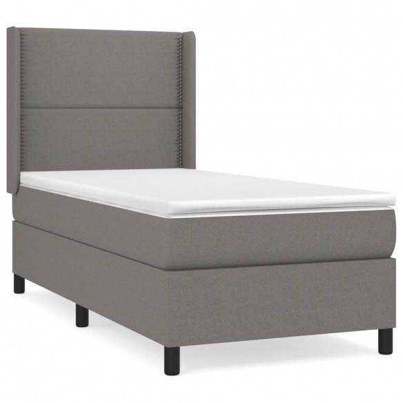 Cadre de lit avec matelas Gris foncé 90x200 cm Tissu