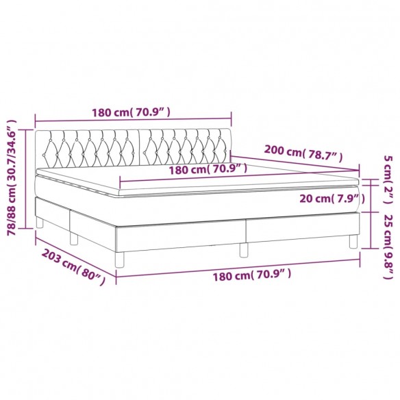 Cadre de lit avec matelas Gris clair 180x200cm Tissu