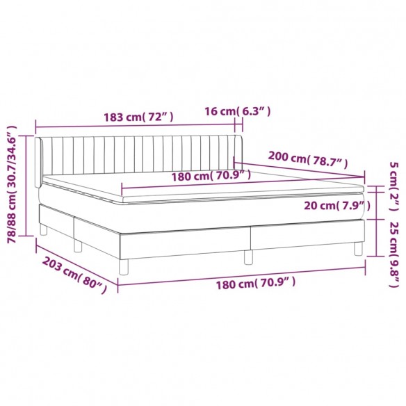 Cadre de lit avec matelas Gris clair 180x200cm Tissu