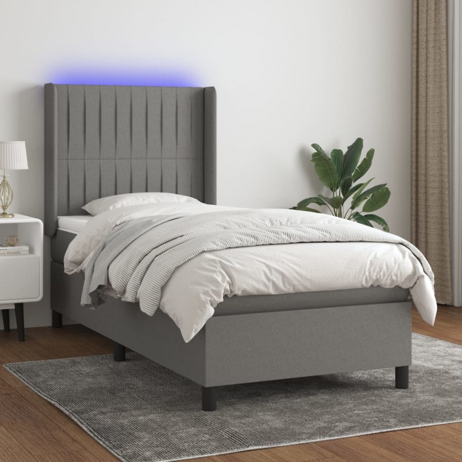 Cadre de lit matelas LED Gris foncé 90x200cm Tissu