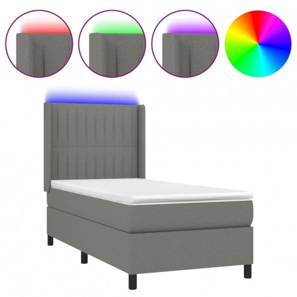 Cadre de lit matelas LED Gris foncé 90x200cm Tissu