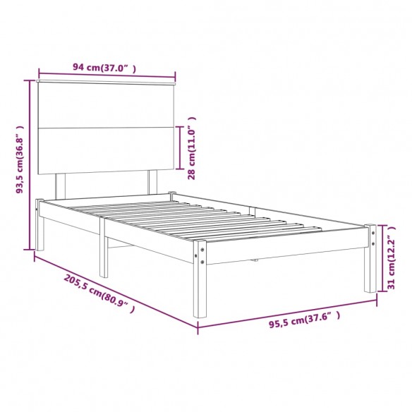 Cadre de lit Blanc Bois de pin massif 90x200 cm