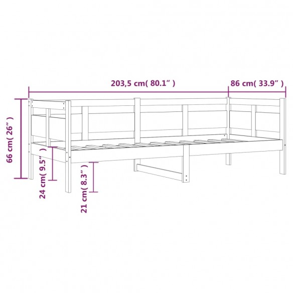 Lit de jour noir bois de pin massif 80x200 cm