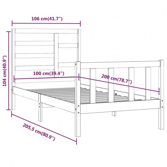 Cadre de lit Blanc Bois de pin massif 100x200 cm