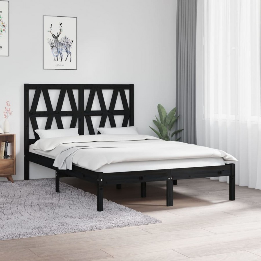 Cadre de lit Noir Bois de pin massif 120x190 cm Petit Double