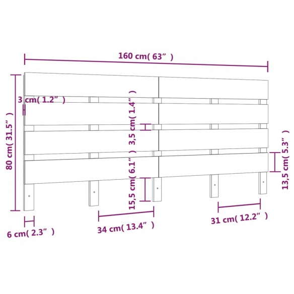 Tête de lit Gris 160x3x80 cm Bois massif de pin