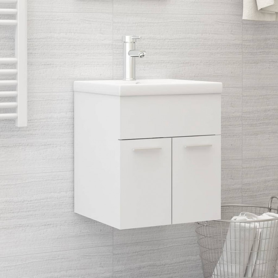 Armoire d'évier avec lavabo intégré Blanc Aggloméré